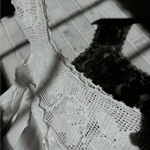 Elegant vintage  Lace Trim White linen dress